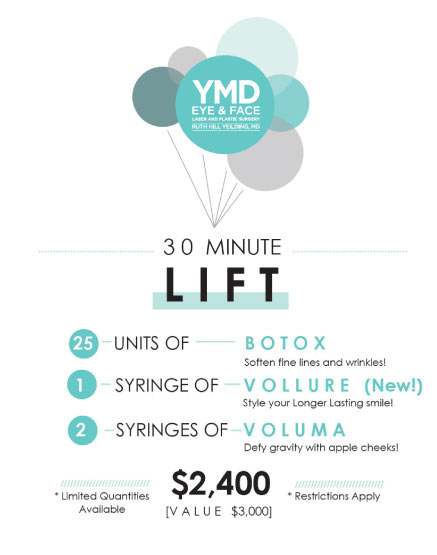 The 30-Minute Facelift: 25 units of Botox, 1 Syringe of Vollure, 2 Syringes of Voluma