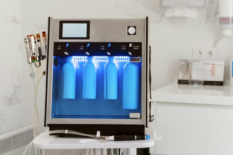 Light interior of modern aesthetic cosmetology clinic with equipment for cosmetic procedures