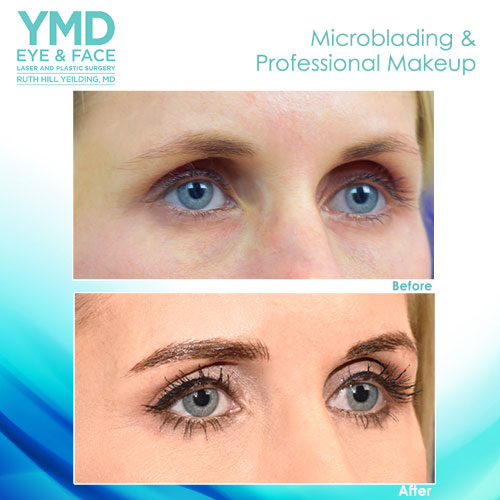 before and after photos of microblading & professional makeup for a woman